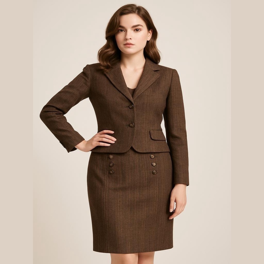 Vintage BCX Women's Brown Tweed Skirt Suit Set Skirt SZ 5 Jacket Size Large NWT